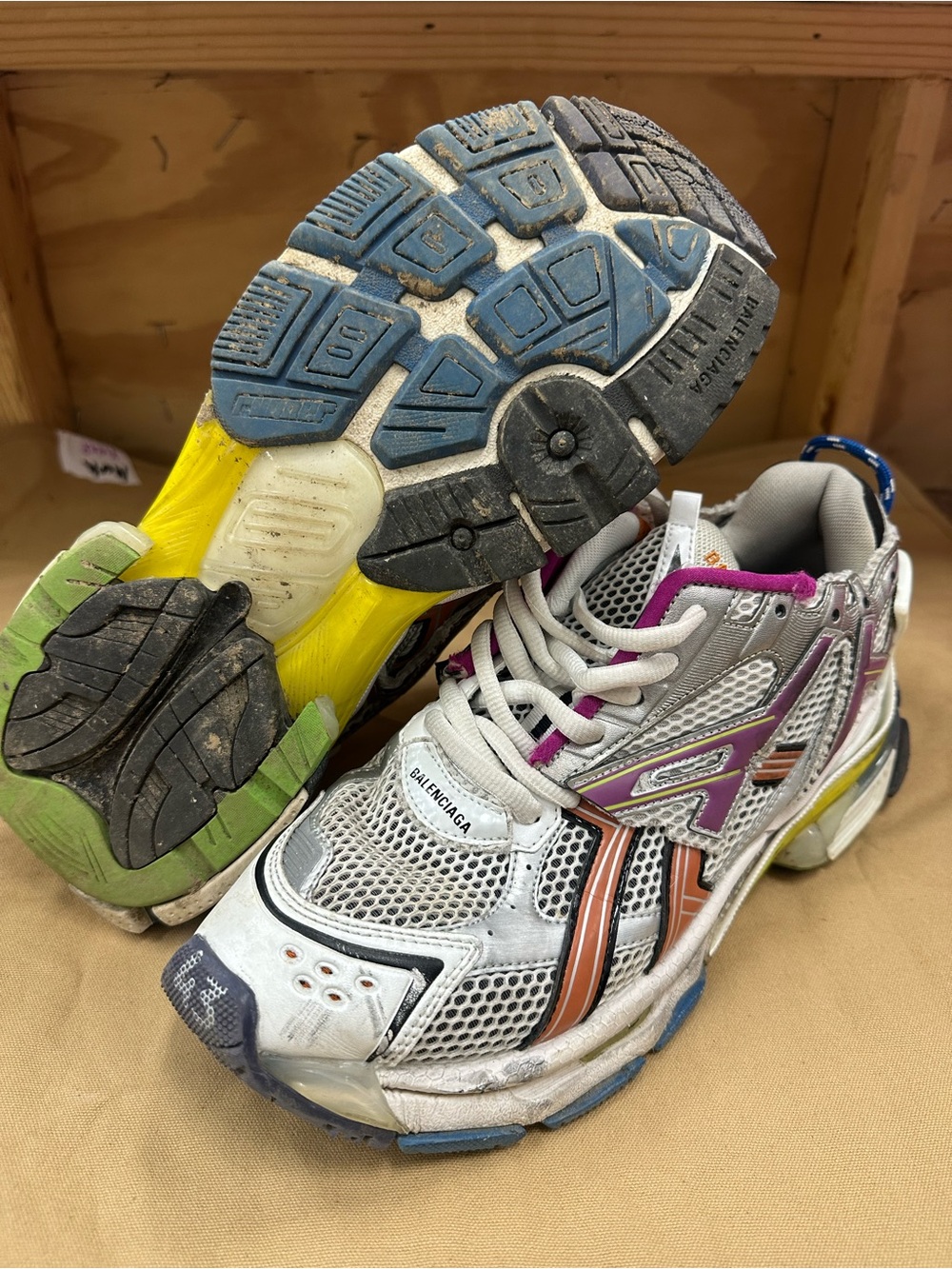 Balenciaga Multi-Color Mesh and Metallic Runner Sneakers